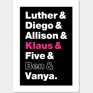Umbrella Academy Character Names - Pink Klaus Hargreeves, Ben Hargreeves Outline Posters and Art